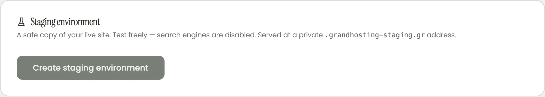 Grandhosting dashboard: create a private test copy (staging) of a site