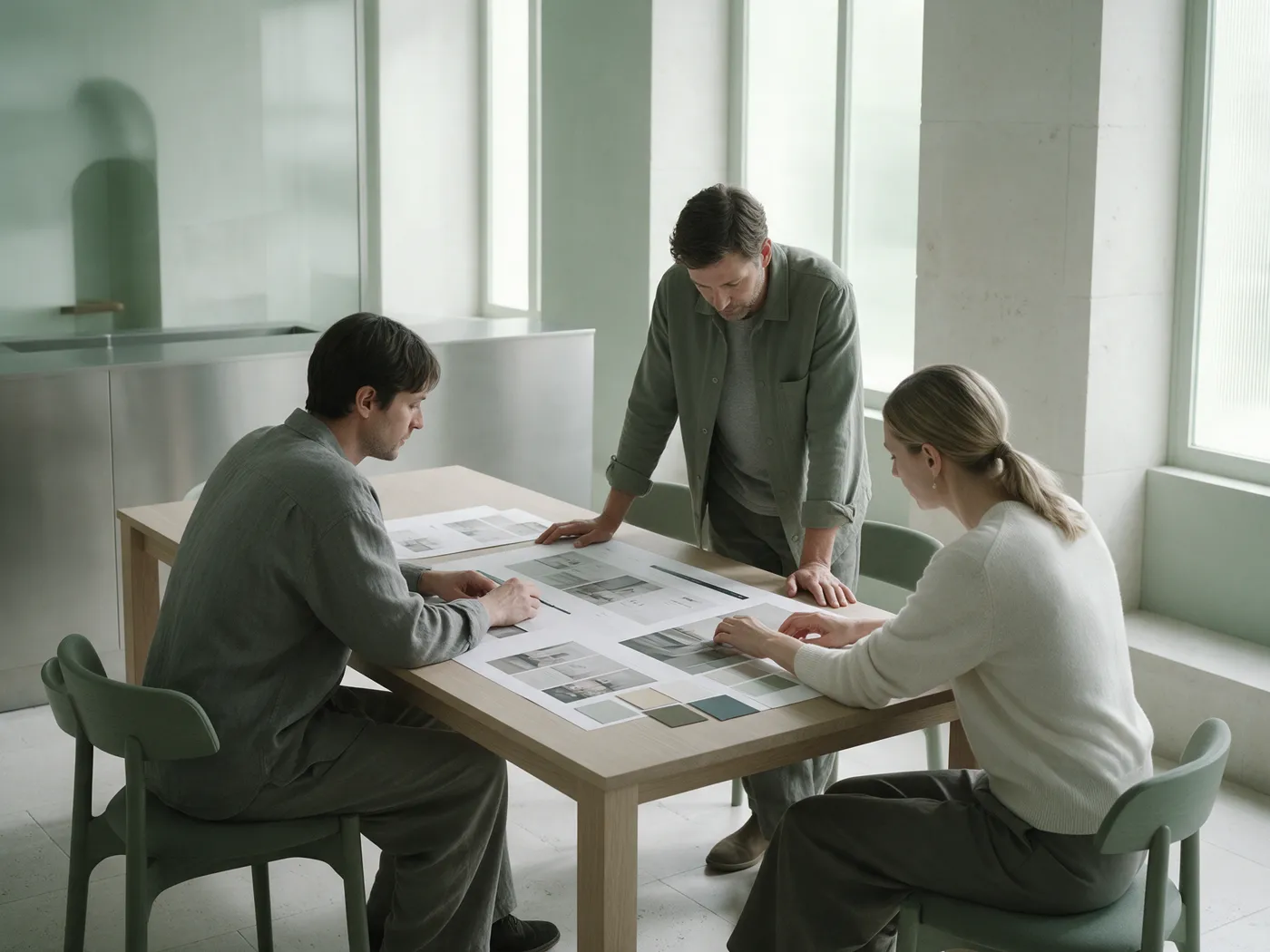 An agency team reviewing website layouts